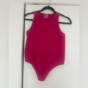 PrettyLittleThing Ribbed Tank Bodysuit in Bright Pink